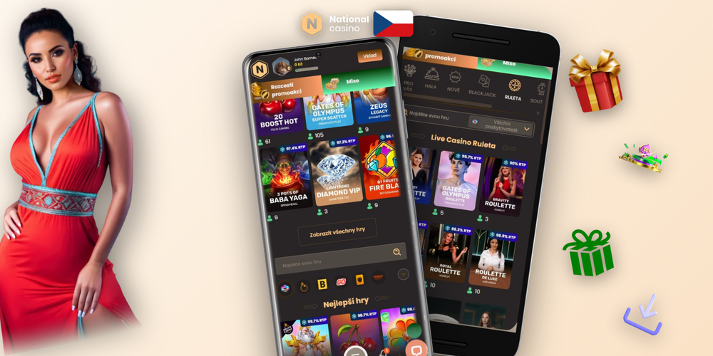 Android telefon s dialogem instalace National Casino APK souboru a potvrzovacím tlačítkem