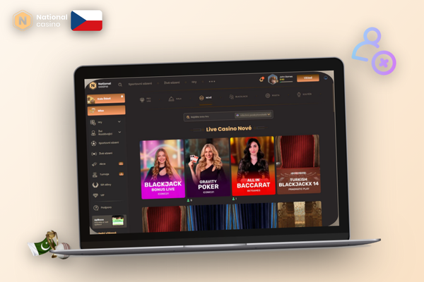National Casino pro PC ve fullscreen režimu se sekcí slotů a live casino
